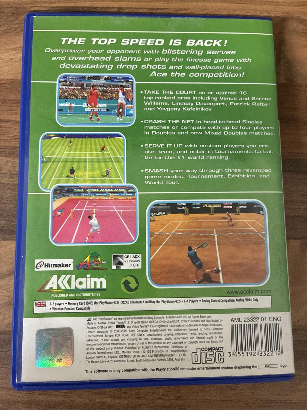 Virtua Tennis 2 (Sony PlayStation 2, 2002) Complete With Manual