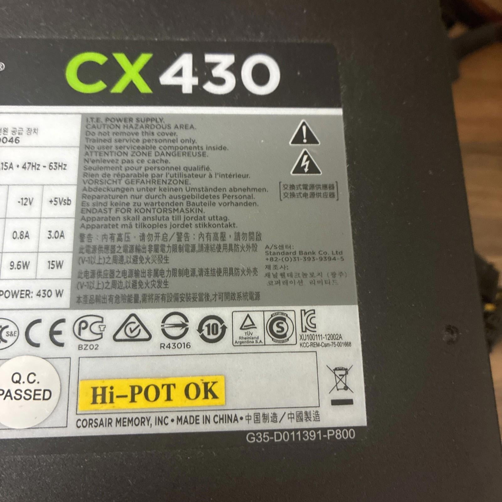 Corsair CX430 75-001666 PC Power CP-9020046 Used & Working condition