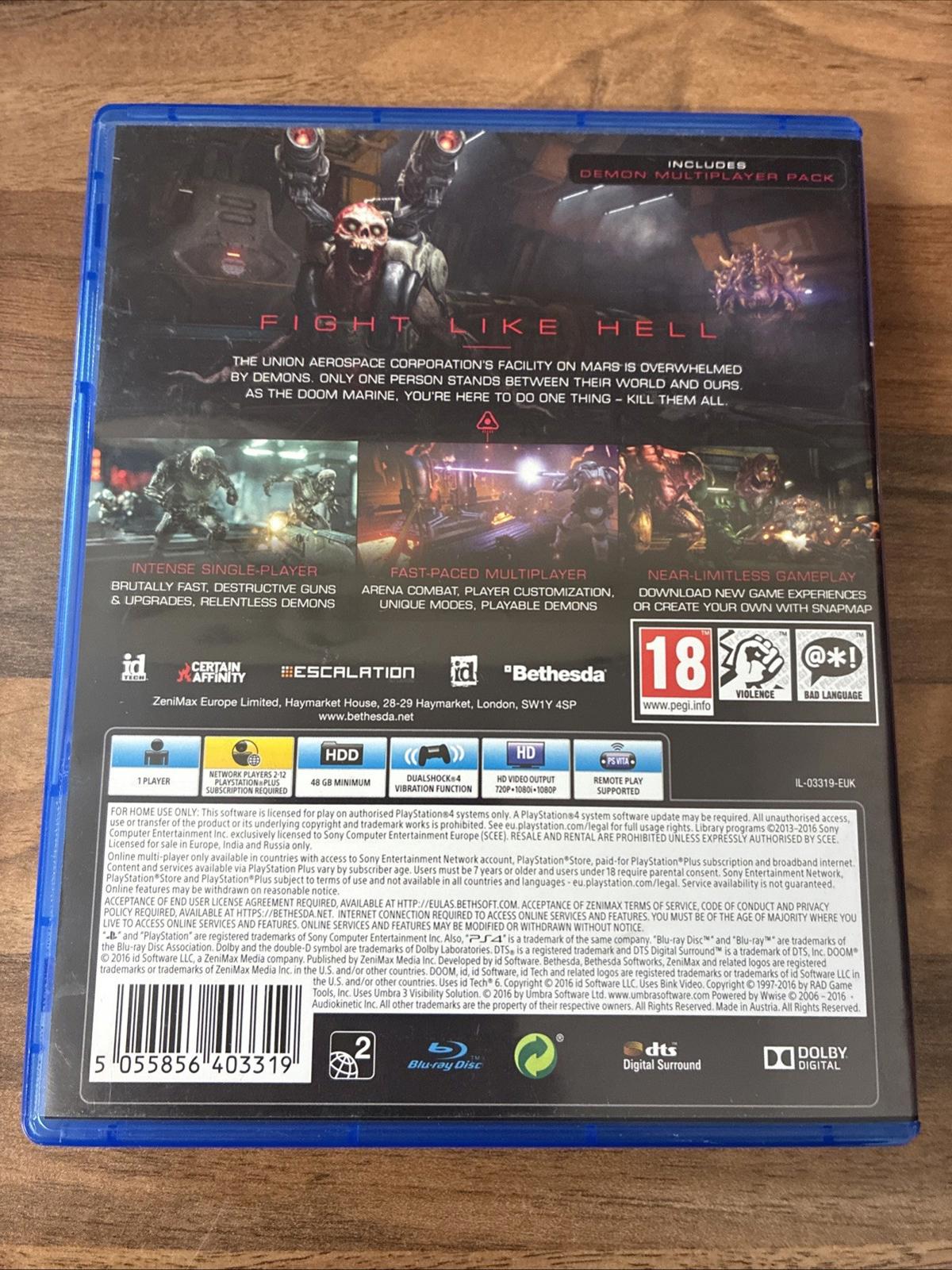 Doom (PS4, 2016) In Very Good Condition