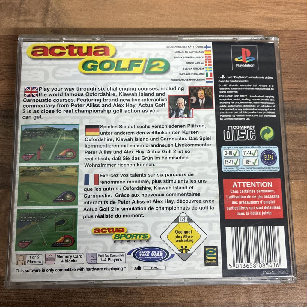 Actua Golf 2 - Sony Playstation 1 PS1 Complete With Manual Vgc