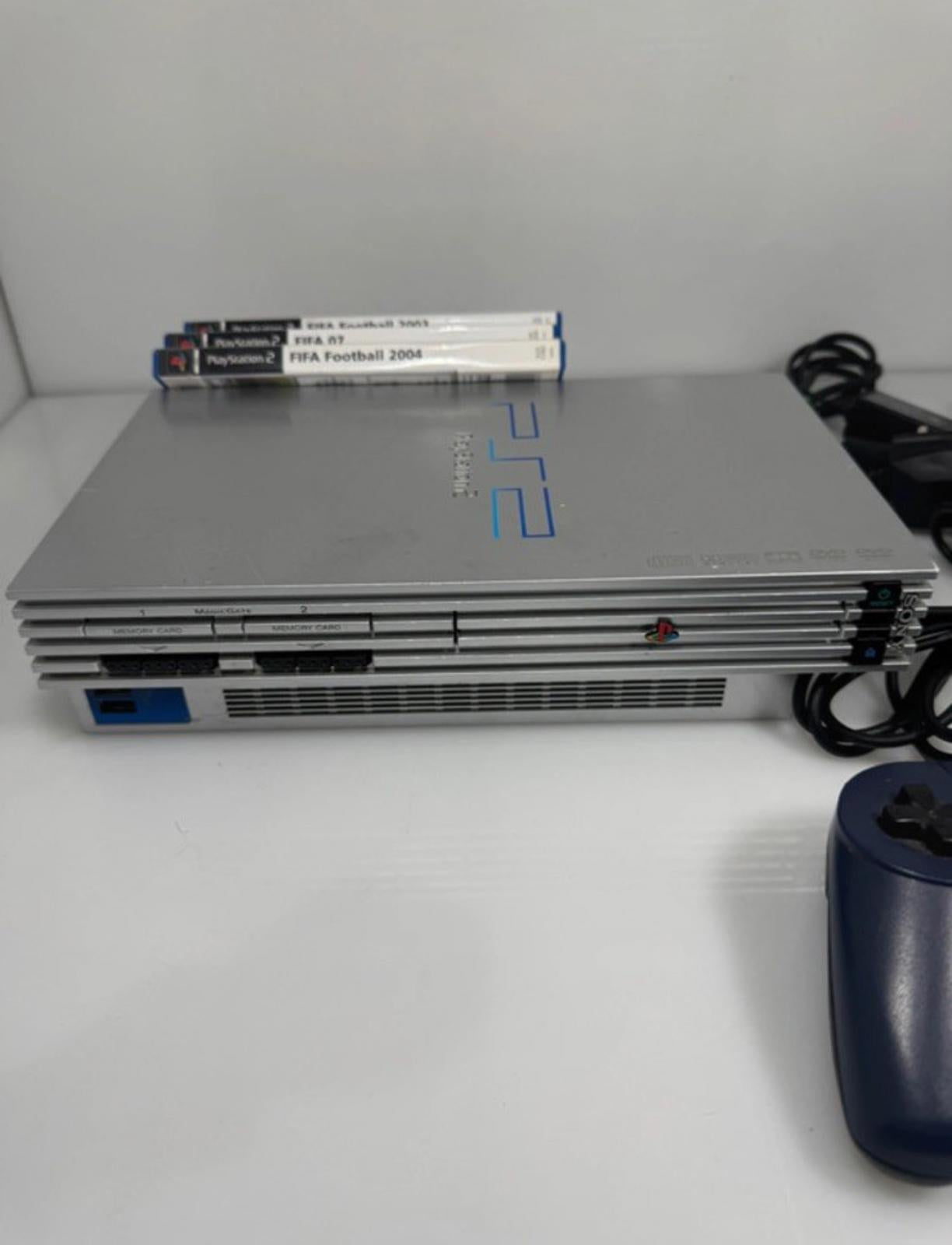 PS2 PlayStation Console Silver (PS2) with 3 Games and Controller. Working