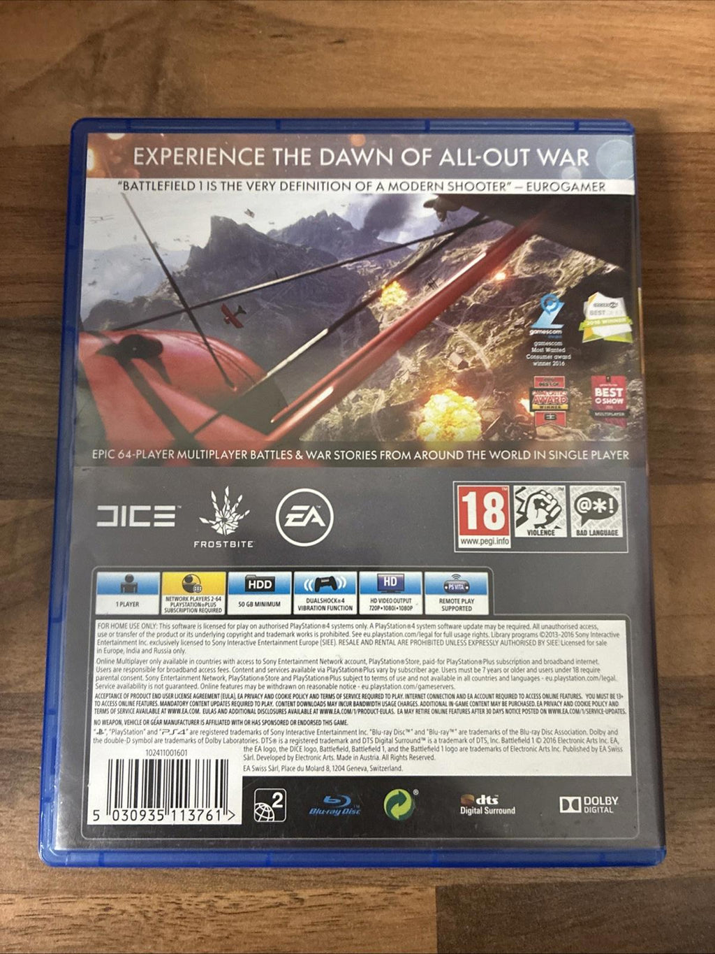 Battlefield 1 (Sony PlayStation 4, 2016) In Very Good Condition