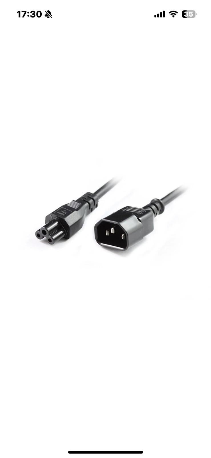 Mains Power IEC Plug C14 to Cloverleaf Socket C5 Power Cable 1m Long Cable