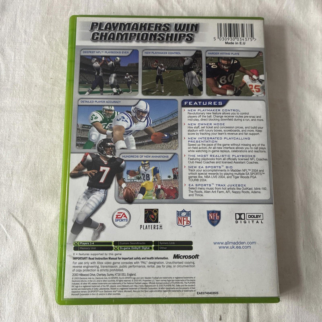 Madden NFL 2004 for xBox Game (Microsoft Xbox, 2003)