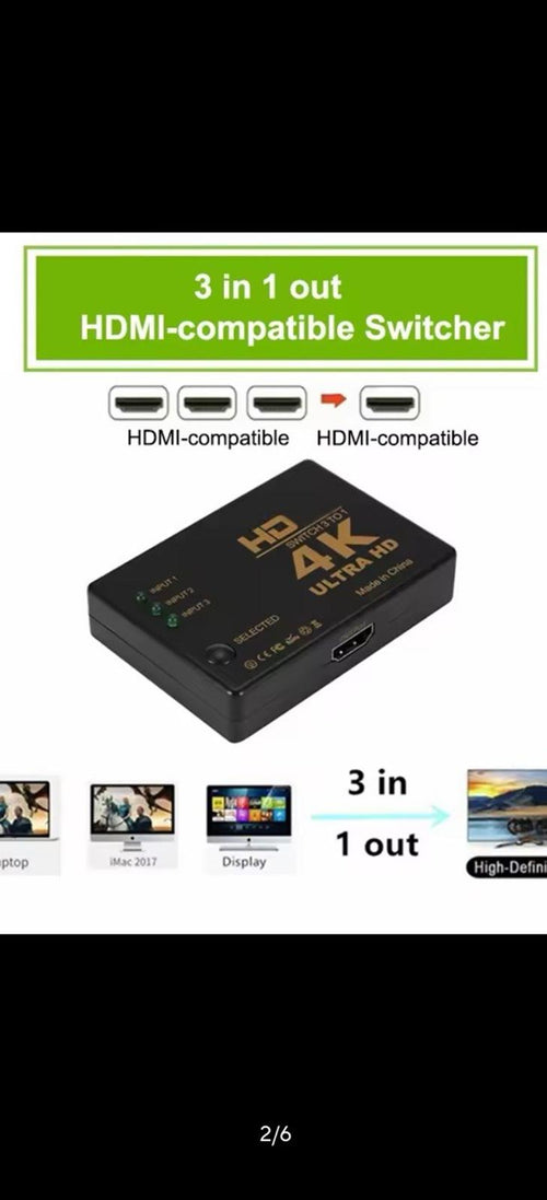 3 Port 3 IN 1 OUT 3 INPUT 1 OUTPUT HDMI SPLITTER SWITCH BOX HUB 3D UHD 1080P 4K