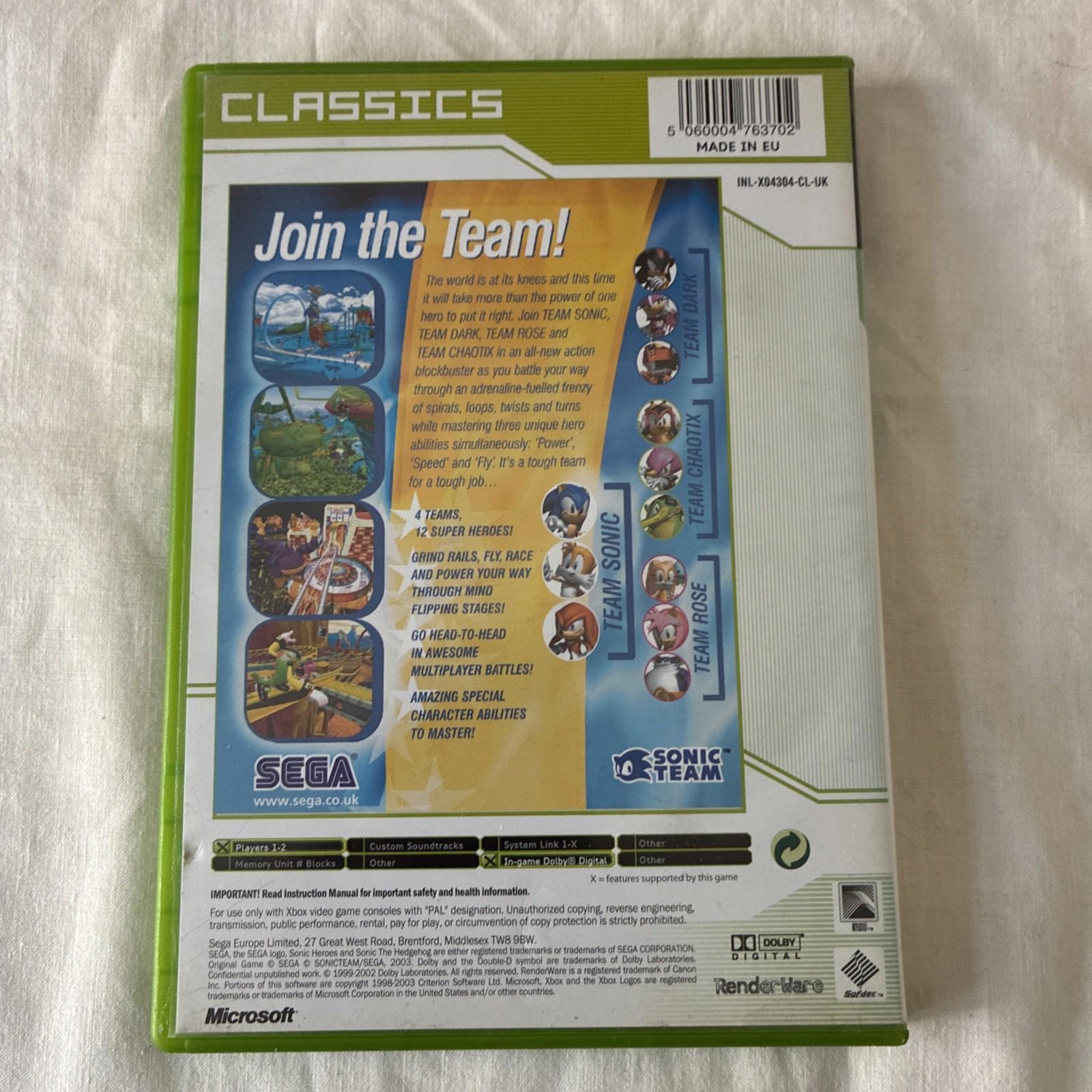 Sonic Heros (Microsoft Xbox, 2004) - Europe Version XBOX Classics Edition