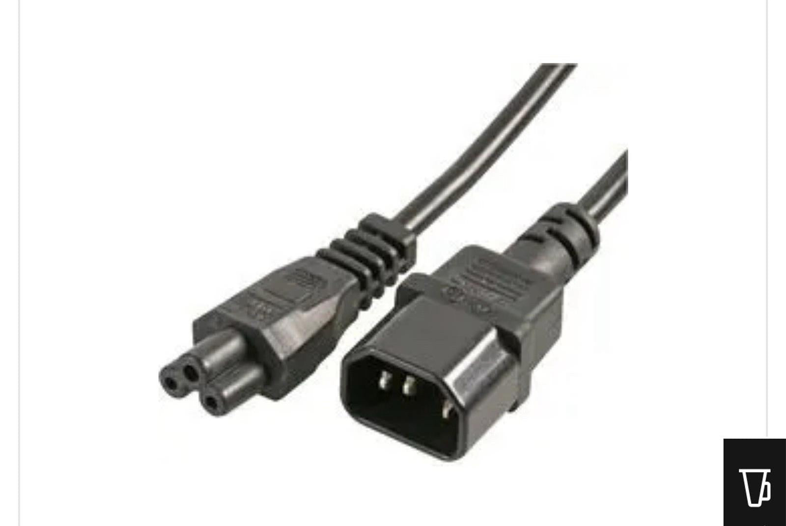 Mains Power IEC Plug C14 to Cloverleaf Socket C5 Power Cable 1m Long Cable