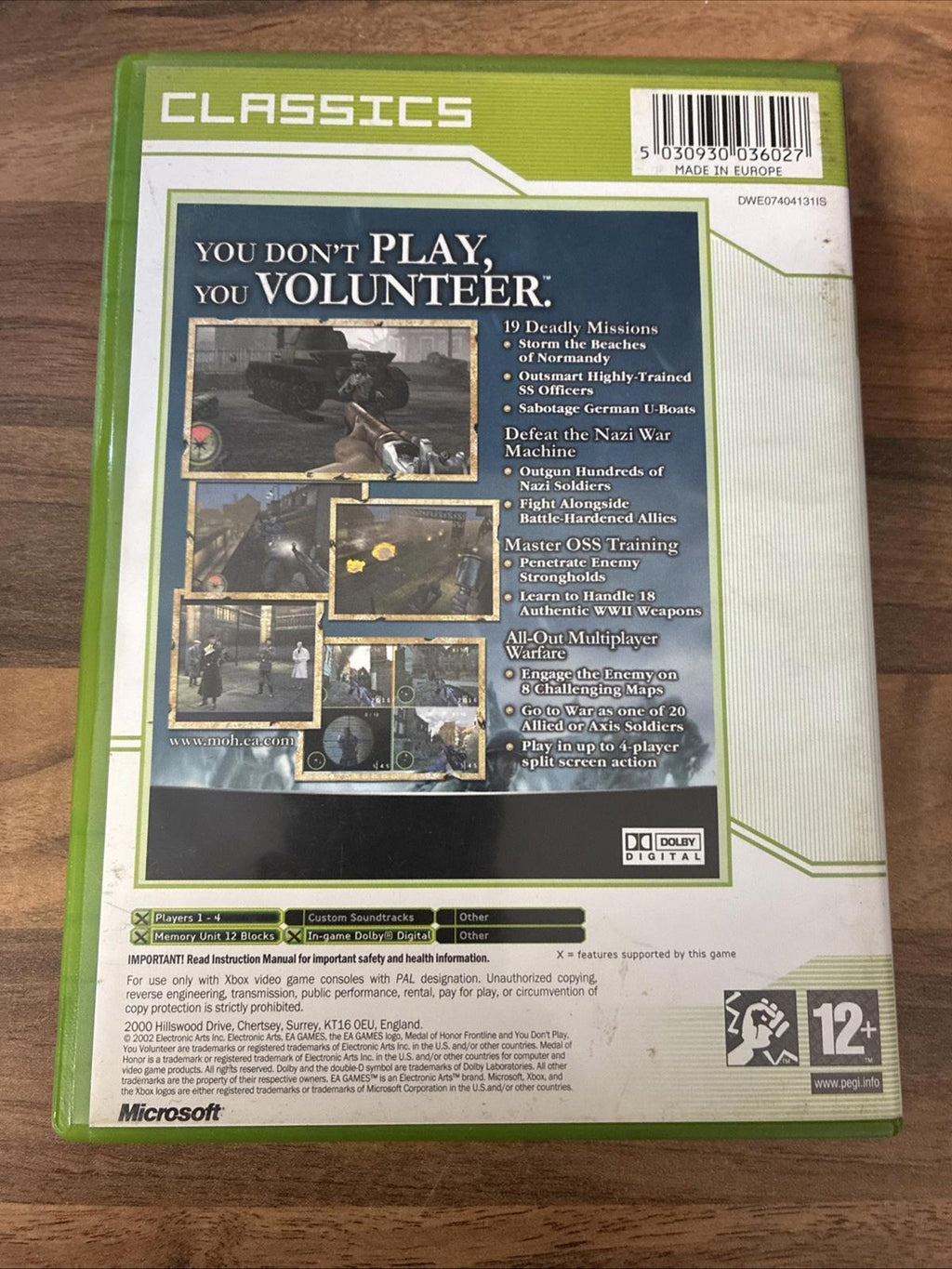 Medal of Honor: Frontline (Microsoft Xbox, 2002) Includes Manual