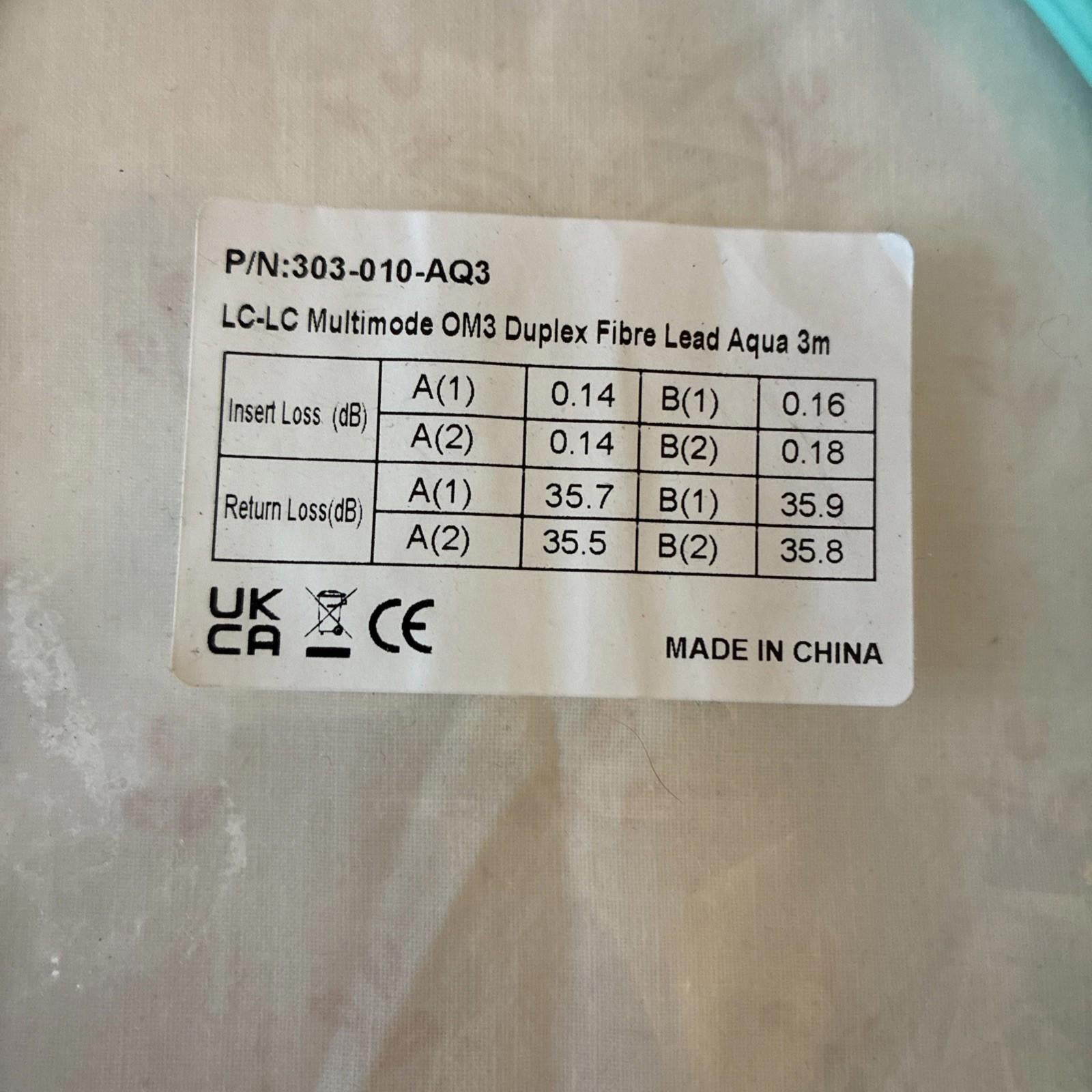 3m OM3 Fibre Optic Cable LC to LC Duplex Network Lead MM  Patch LSZH Cable