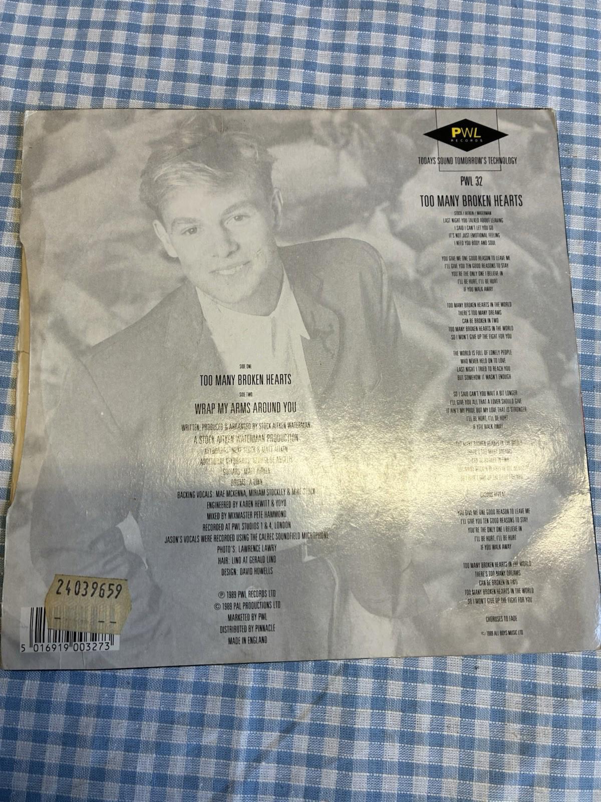 JASON DONOVAN - Too Many Broken Hearts 7 inch vinyl Ex
