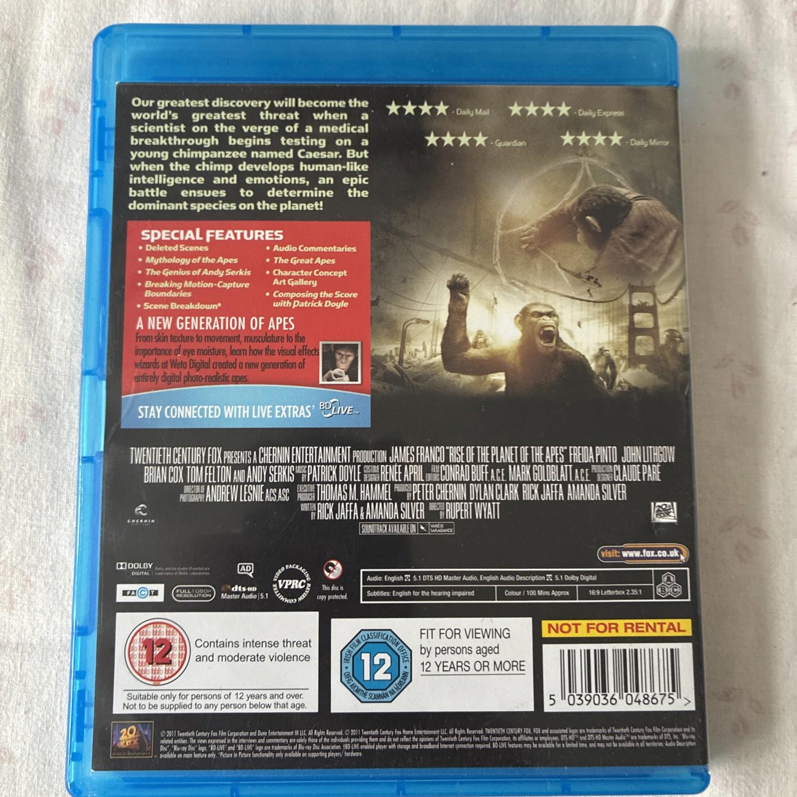 Rise Of The Planet Of The Apes (Blu-ray, 2012)