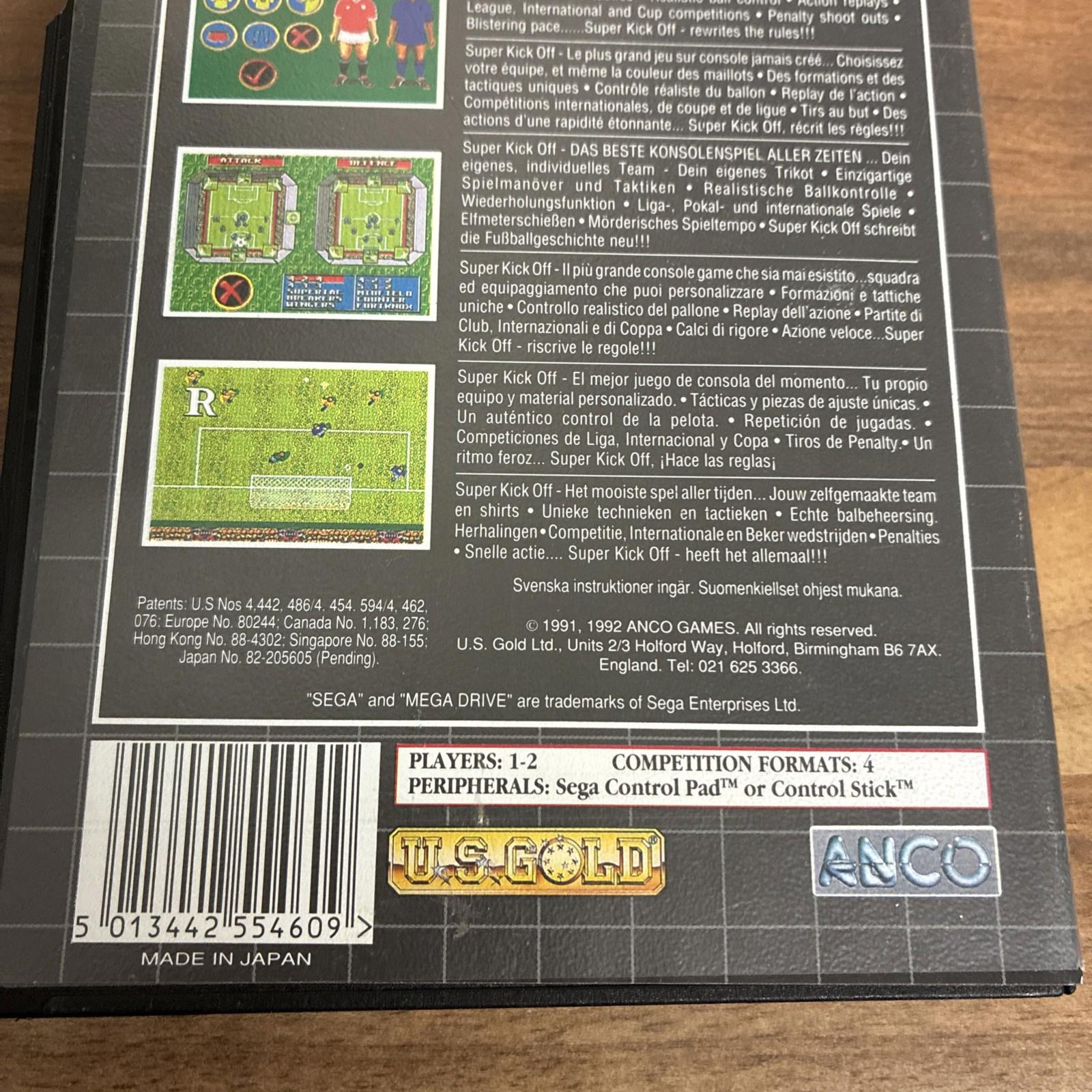 Super Kick Off Sega Mega Drive 1991 Boxed Retro Football Game Manual Untested