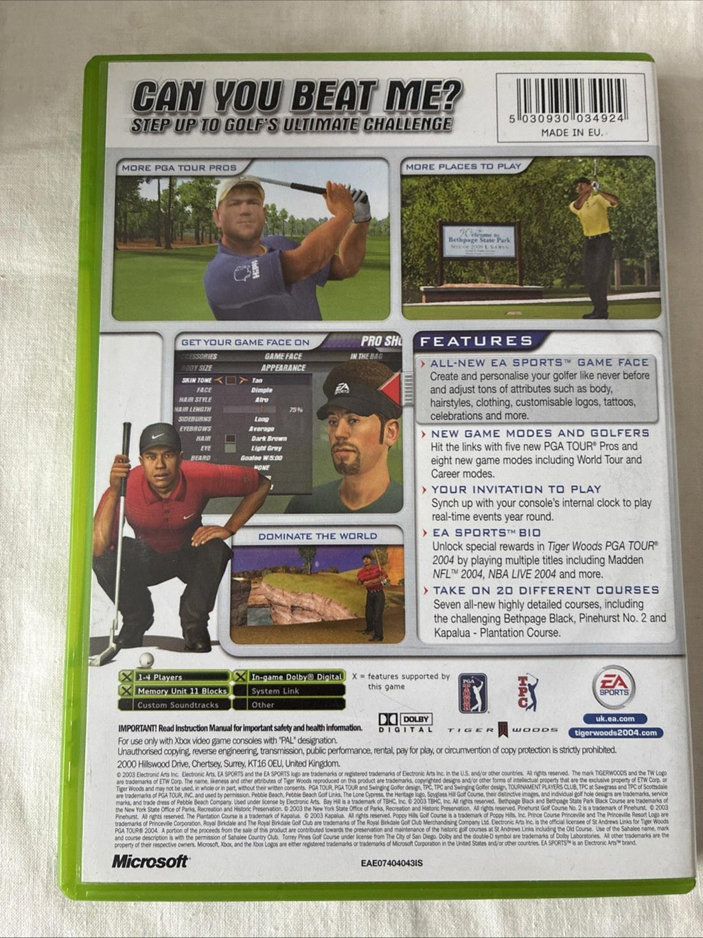Tiger Woods PGA Tour 2004 (Microsoft Xbox, 2003) - European Version