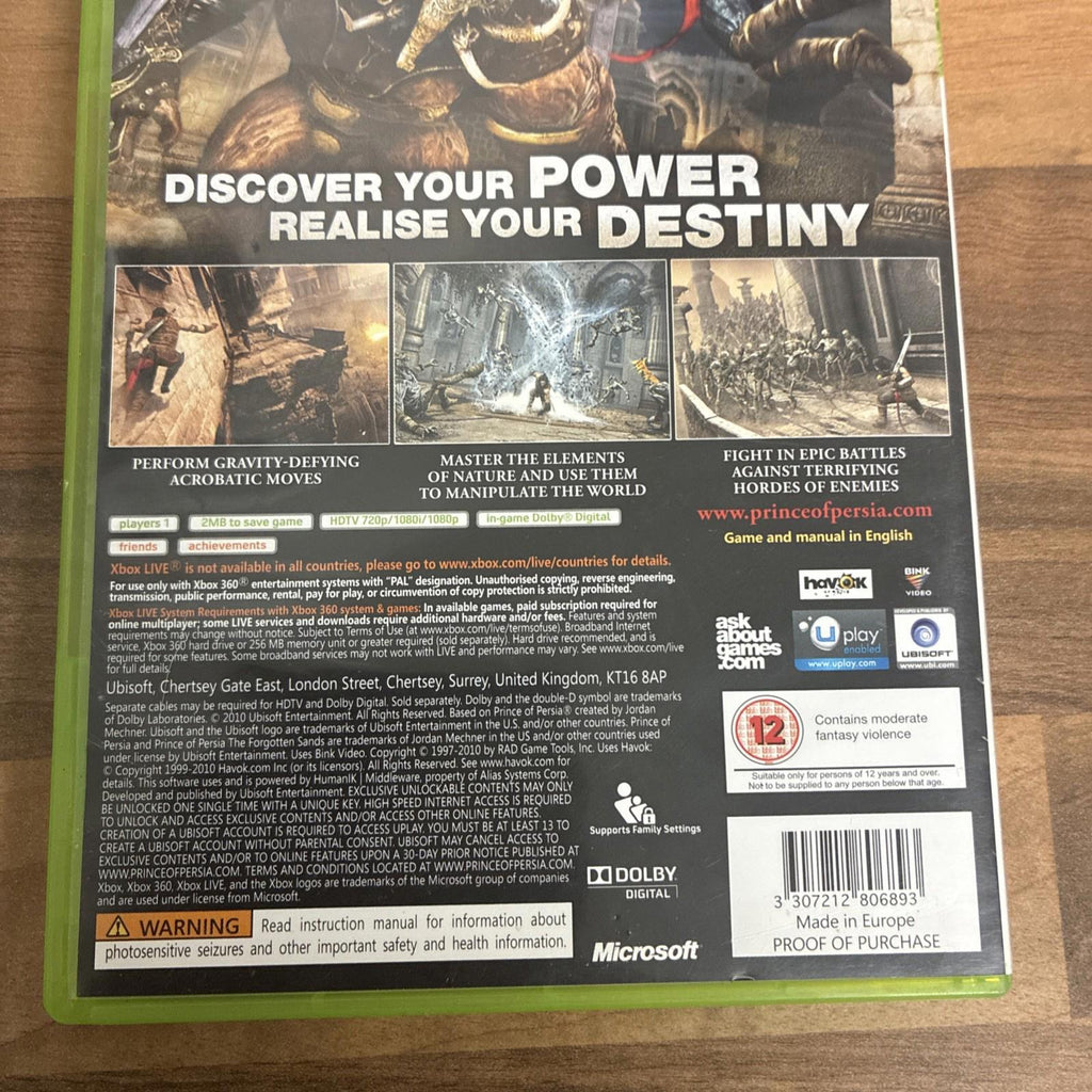 Prince of Persia: The Forgotten Sands (Microsoft Xbox 360, 2010) - European