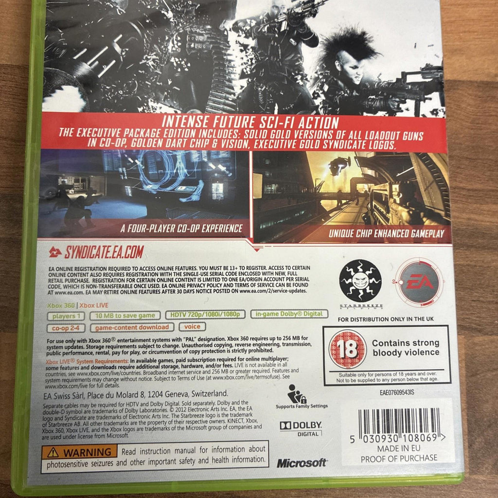 Syndicate Executive Edition XBOX 360 Video Game Original UK Release Mint Cond