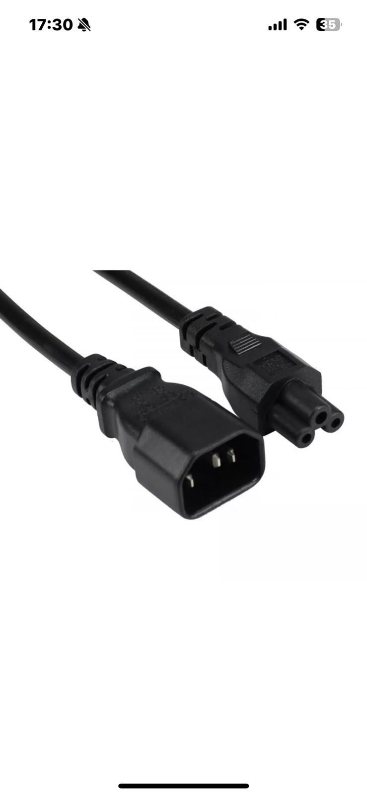 Mains Power IEC Plug C14 to Cloverleaf Socket C5 Power Cable 1m Long Cable