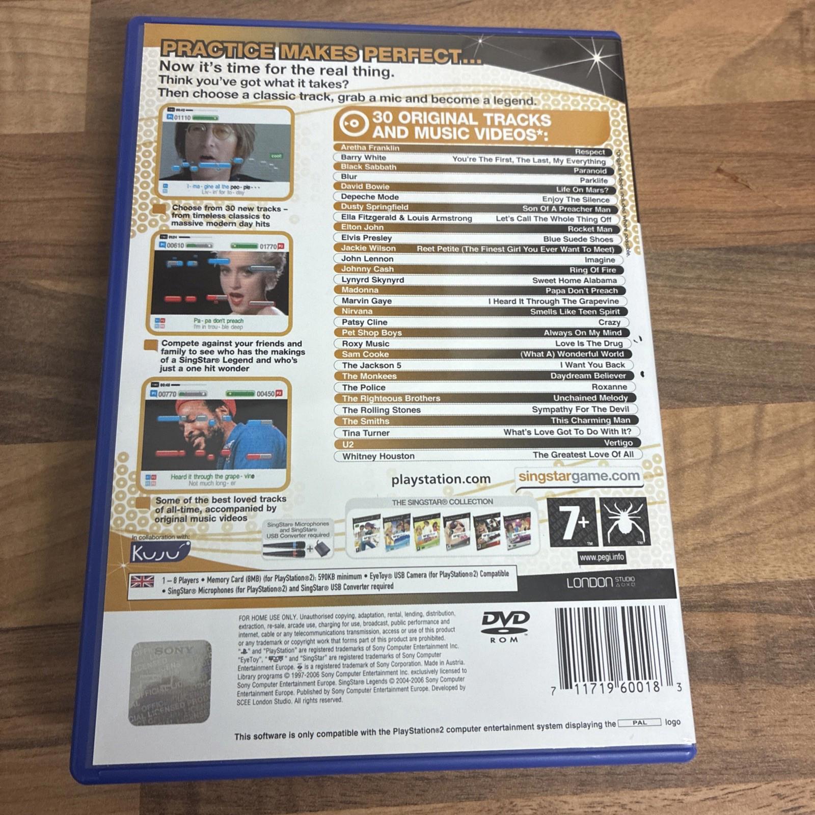 Singstar Legends PS2 (Sony PlayStation 2 mint condition Complete with Manual