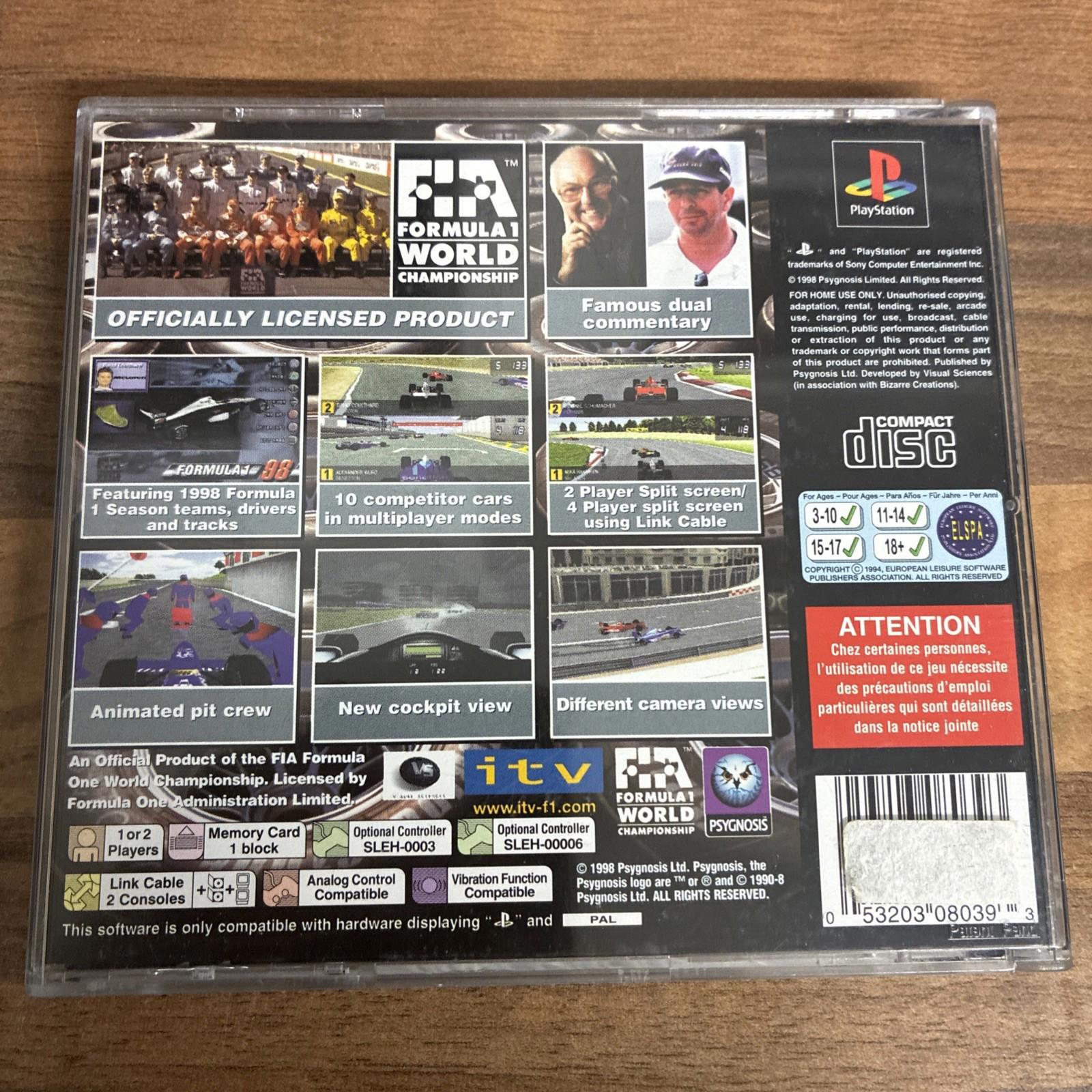 Formula One 98 PS1 (COMPLETE INC MANUAL) Sony Playstation