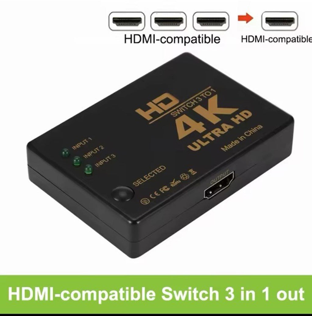 3 Port 3 IN 1 OUT 3 INPUT 1 OUTPUT HDMI SPLITTER SWITCH BOX HUB 3D UHD 1080P 4K