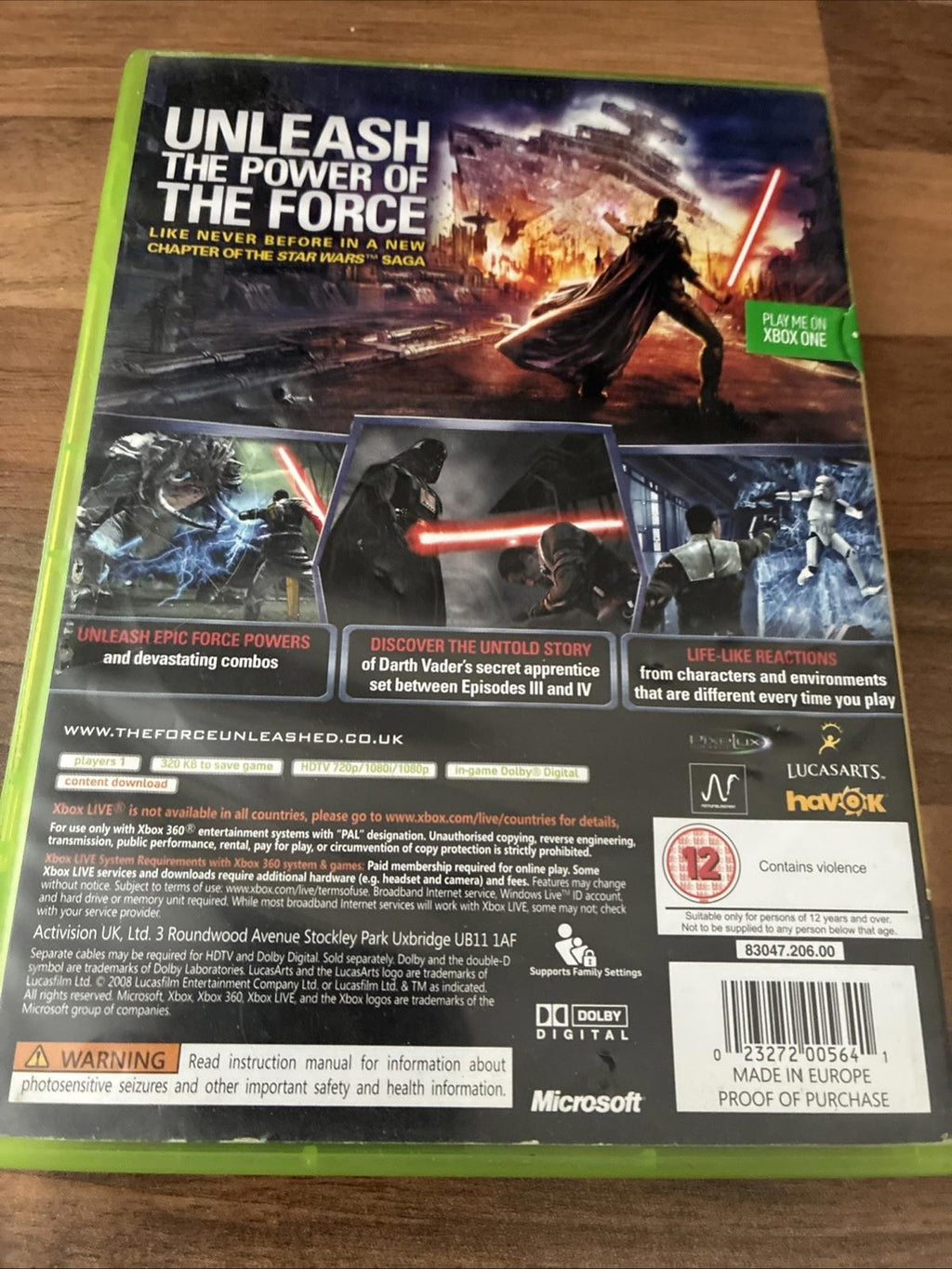Star Wars: The Force Unleashed (Microsoft Xbox 360, 2008) Complete With Manaul