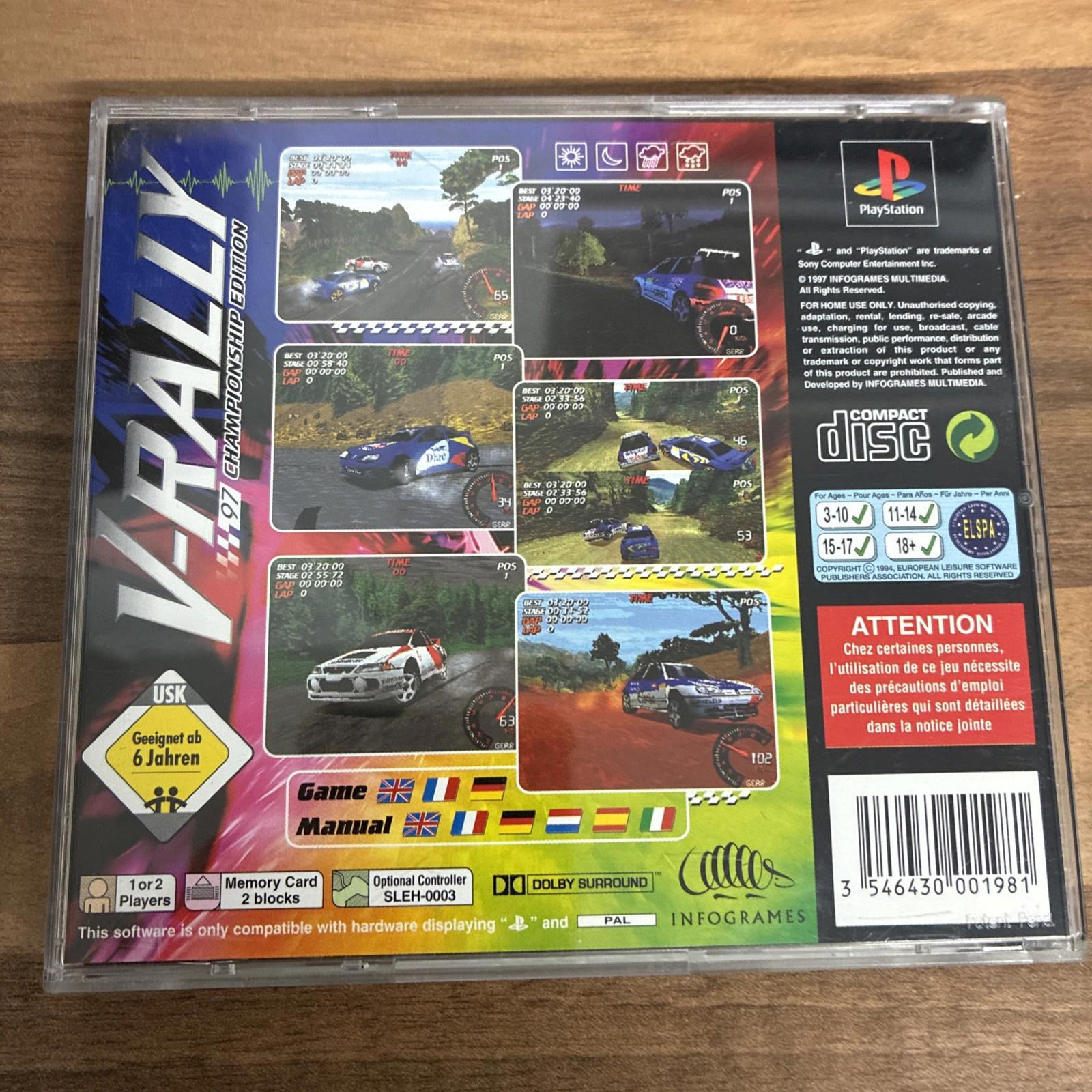 V-Rally PS1 Black Label(COMPLETE INC MANUAL) Sony Playstation- Great Case