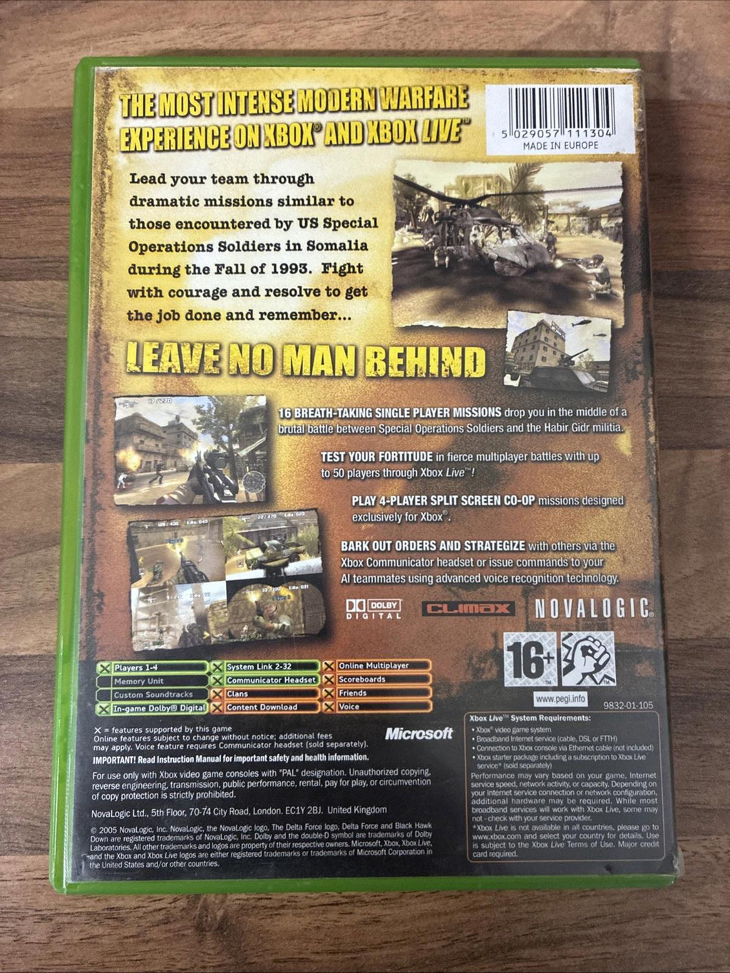 Delta Force:Black Hawk Down For Xbox Original With Manual In VGC