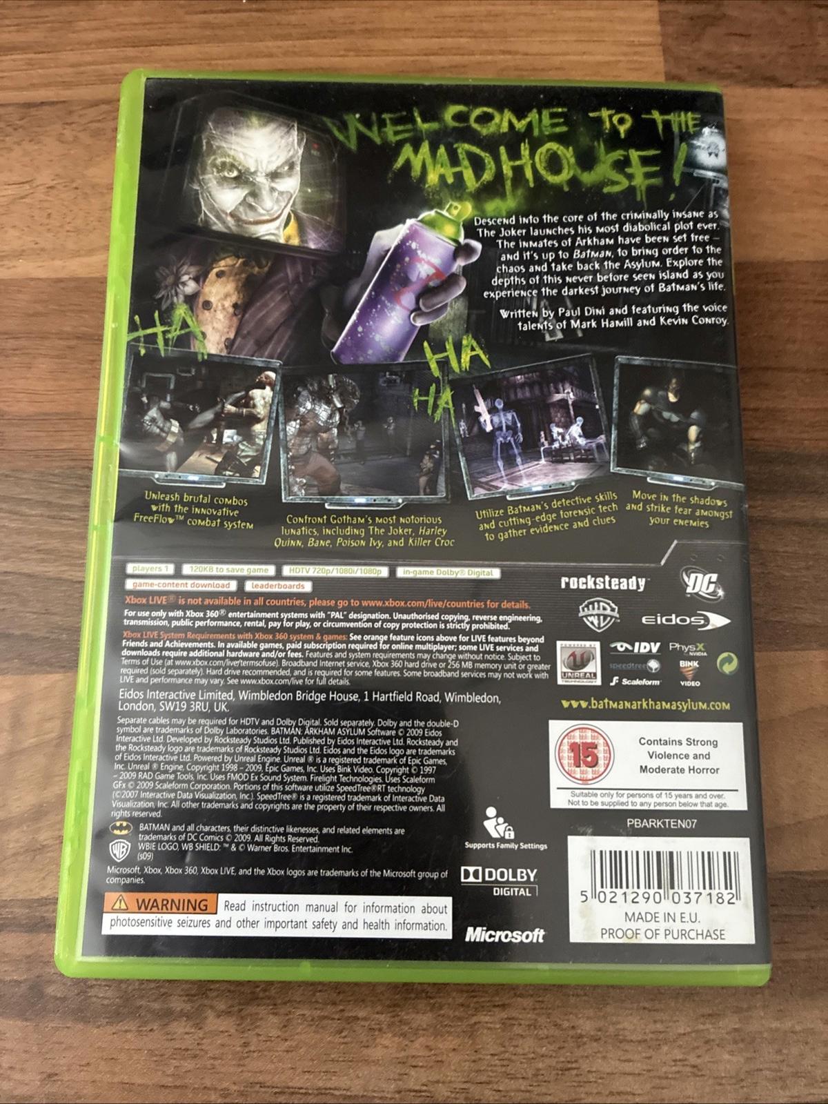 Batman: Arkham Asylum (Microsoft Xbox 360, 2009) Includes Manual VGC