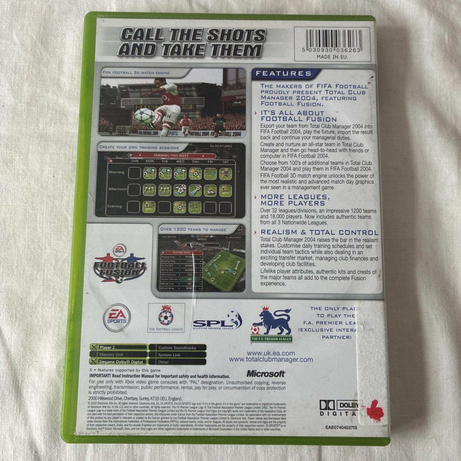 Total Club Manager 2004 (Microsoft Xbox, 2003) With Manual